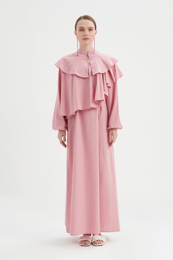 Pembe Volanlı Elbise