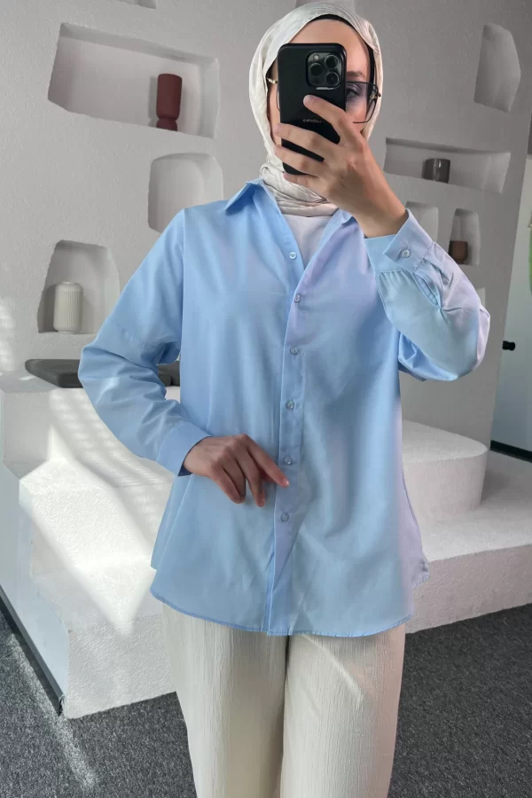 Bebe Mavi Poplin Gömlek - Görsel 2