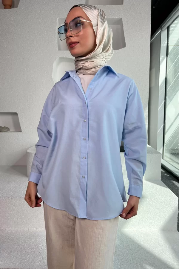 Bebe Mavi Poplin Gömlek - Görsel 3