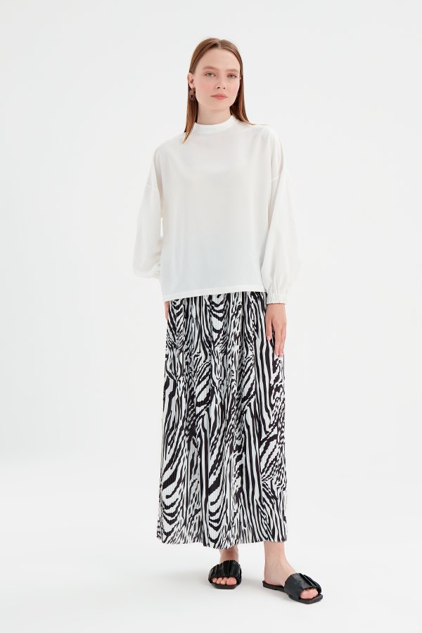 Zebra Desen Piliseli Etek