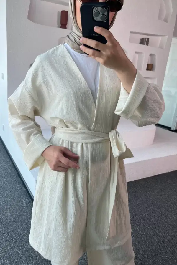 Ekru Kimono Müslin Takım - Görsel 4