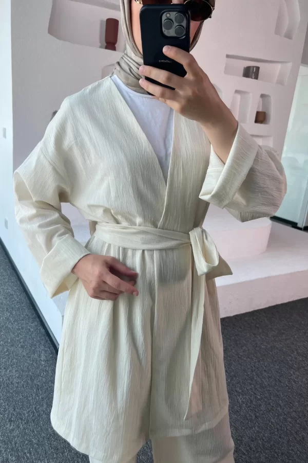Ekru Kimono Müslin Takım - Görsel 4