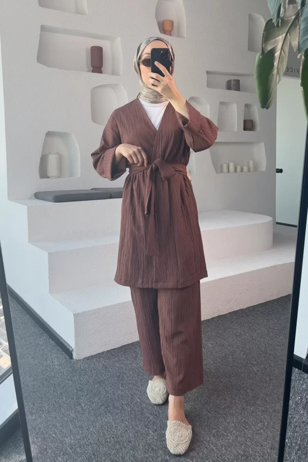 Kahverengi Kimono Müslin Takım
