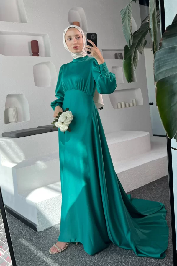 Yeşil Kuyruklu Elena Elbise - Görsel 2