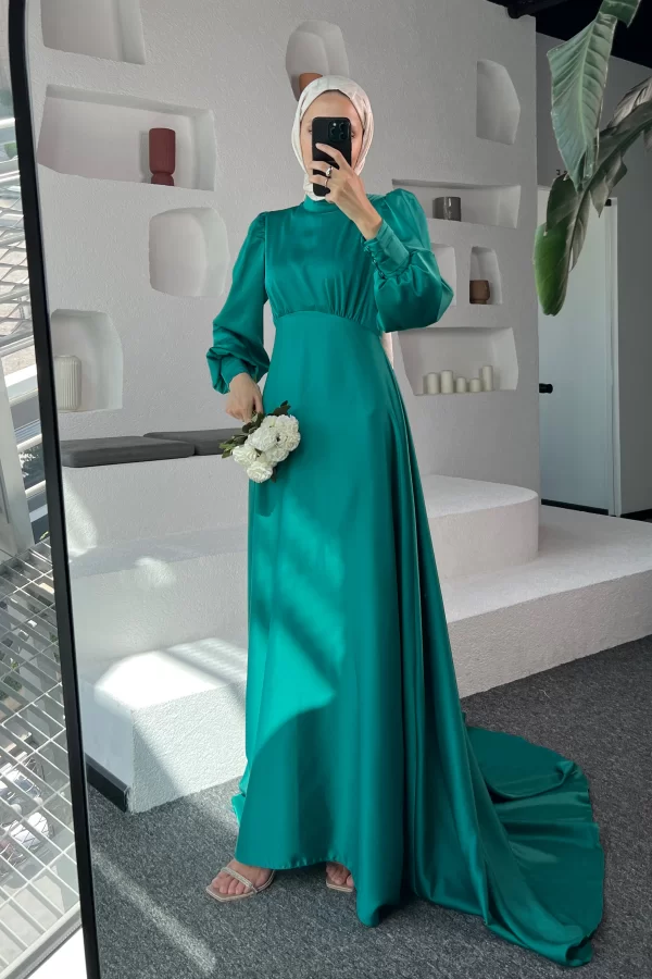 Yeşil Kuyruklu Elena Elbise - Görsel 3