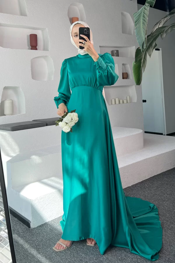 Yeşil Kuyruklu Elena Elbise - Görsel 4