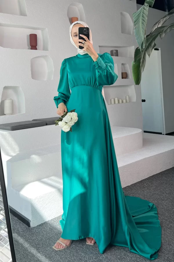 Yeşil Kuyruklu Elena Elbise - Görsel 4