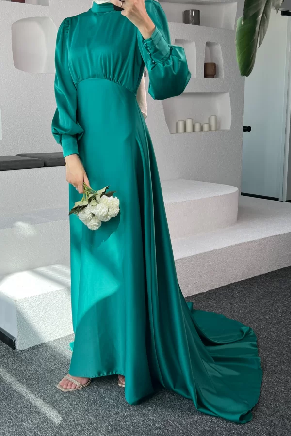 Yeşil Kuyruklu Elena Elbise - Görsel 5