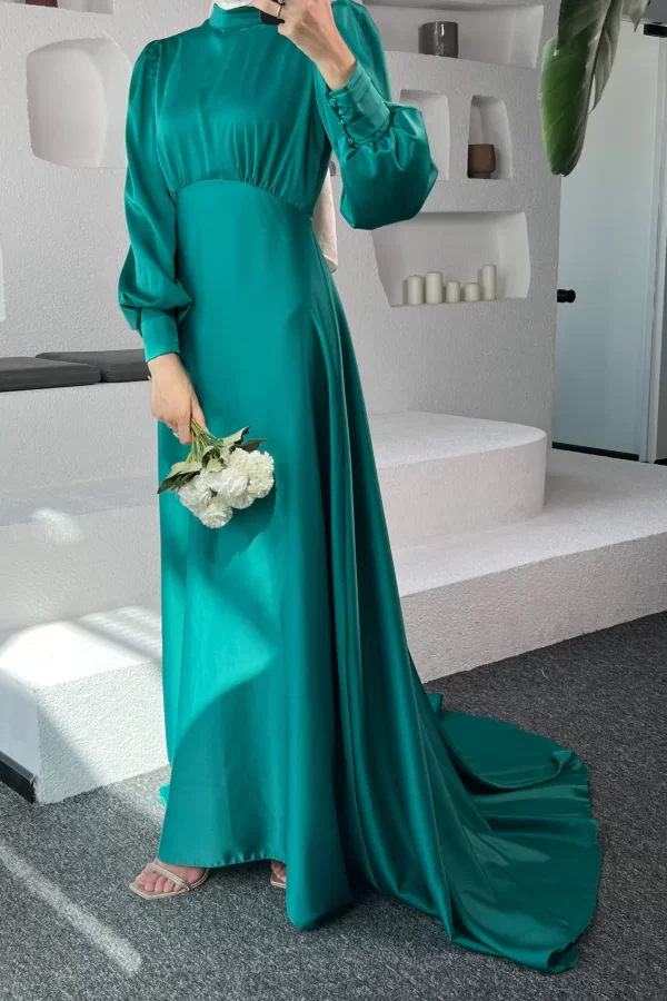 Yeşil Kuyruklu Elena Elbise - Görsel 5