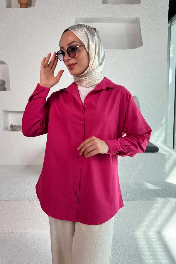 Pembe Poplin Gömlek - Görsel 2