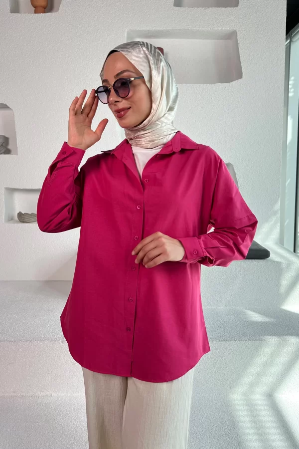 Pembe Poplin Gömlek - Görsel 2