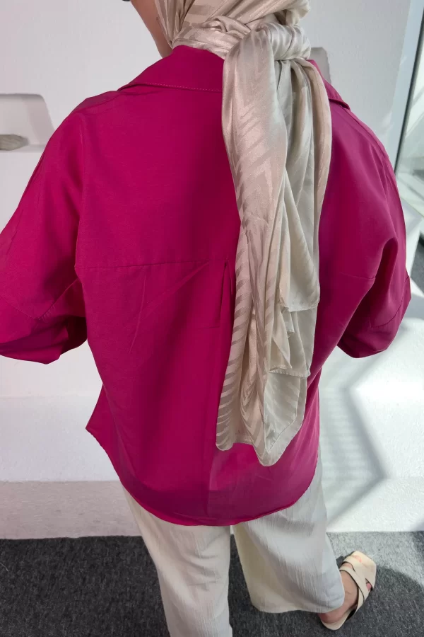 Pembe Poplin Gömlek - Görsel 4