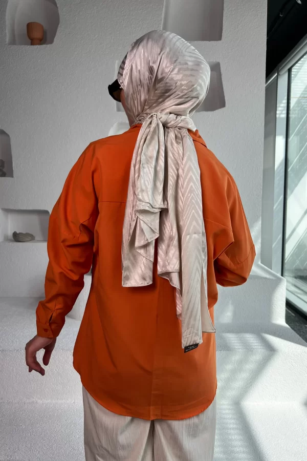 Turuncu Poplin Gömlek - Görsel 5