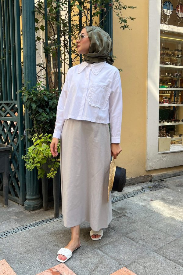 Taş Rengi Keten Etek - Görsel 2