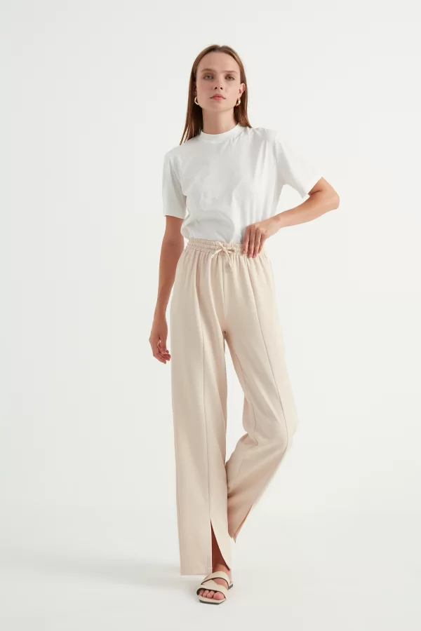 Taş Rengi Yırtmaçlı Krep Pantolon - Görsel 4