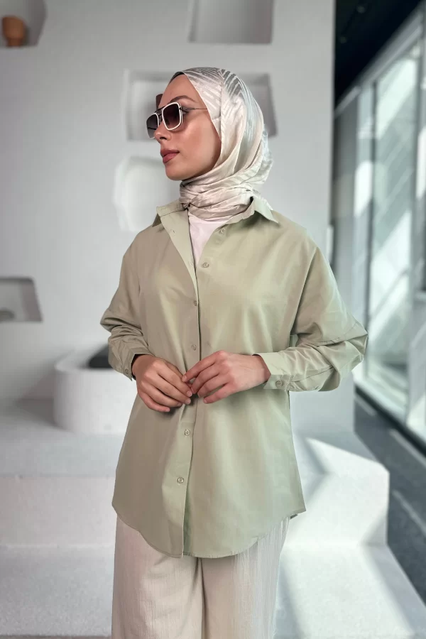 Mint Yeşili Poplin Gömlek