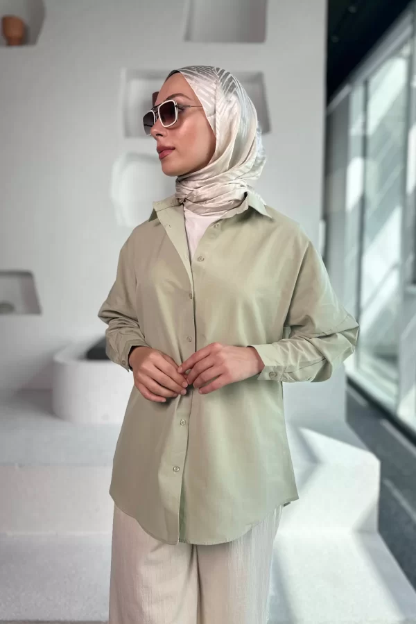 Mint Yeşili Poplin Gömlek