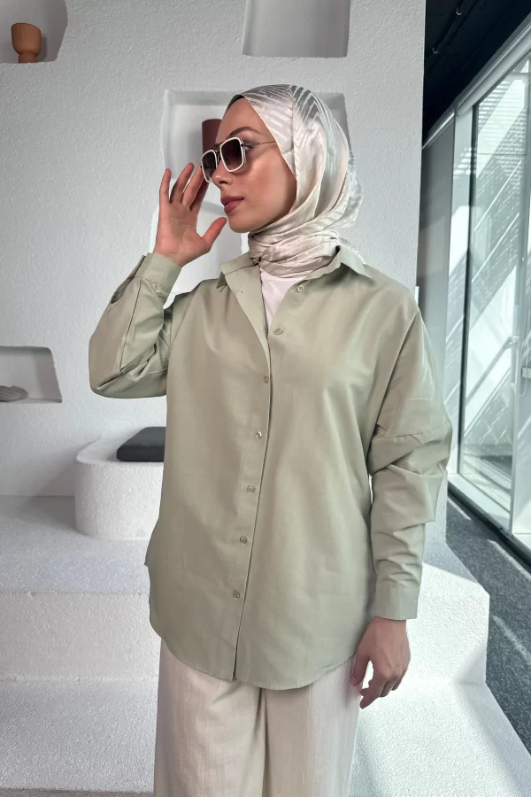 Mint Yeşili Poplin Gömlek - Görsel 2