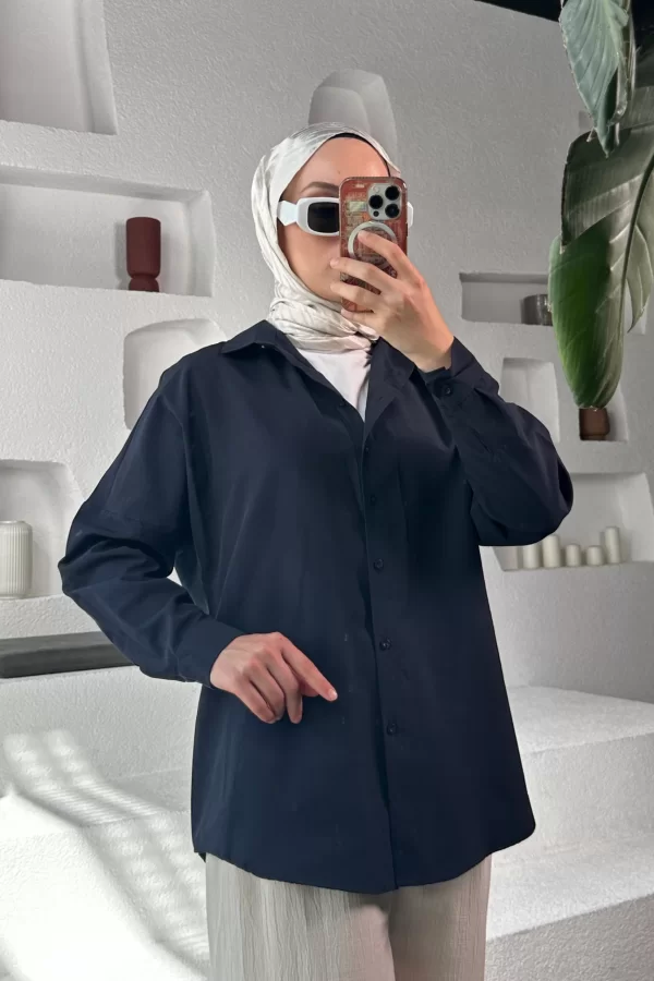 Lacivert Poplin Gömlek - Görsel 2