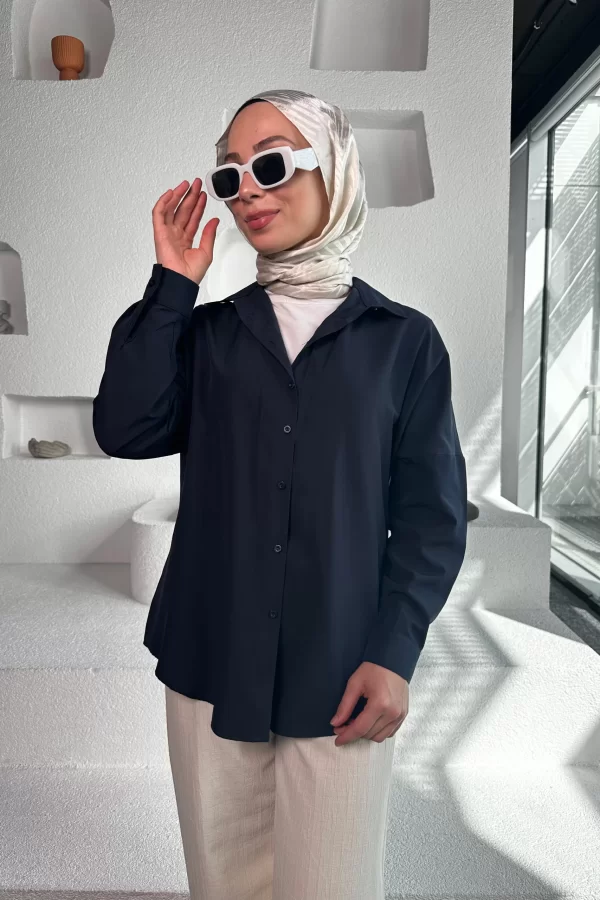 Lacivert Poplin Gömlek - Görsel 3
