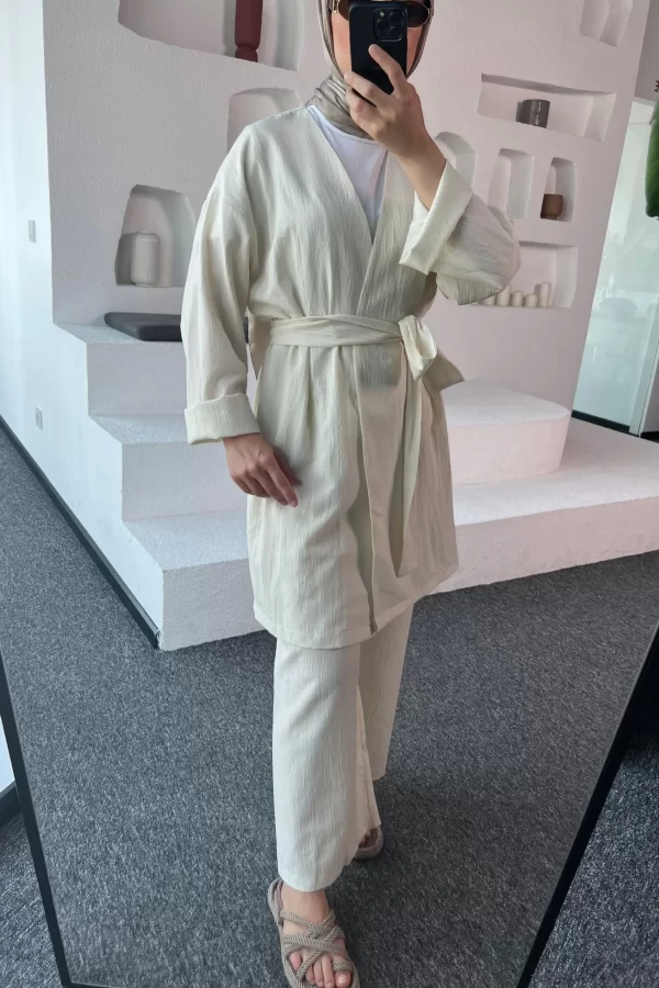Ekru Kimono Müslin Ceket - Görsel 4