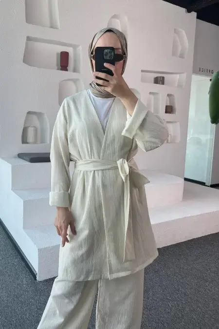 Ekru Kimono Müslin Ceket