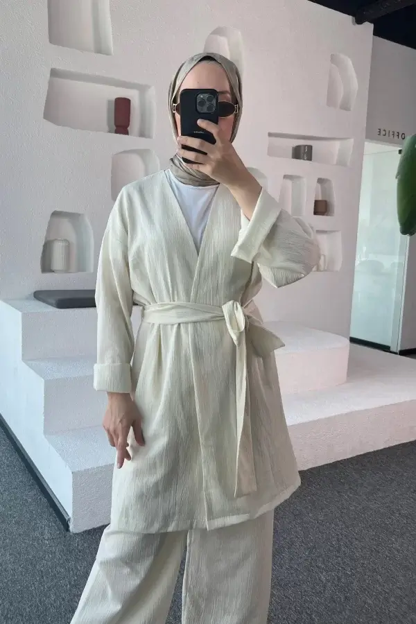 Ekru Kimono Müslin Ceket
