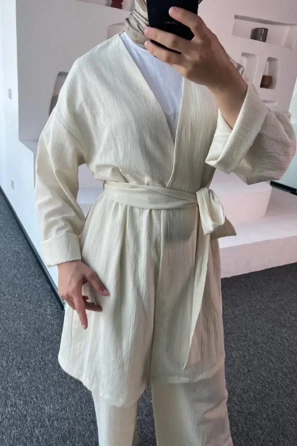Ekru Kimono Müslin Ceket - Görsel 2