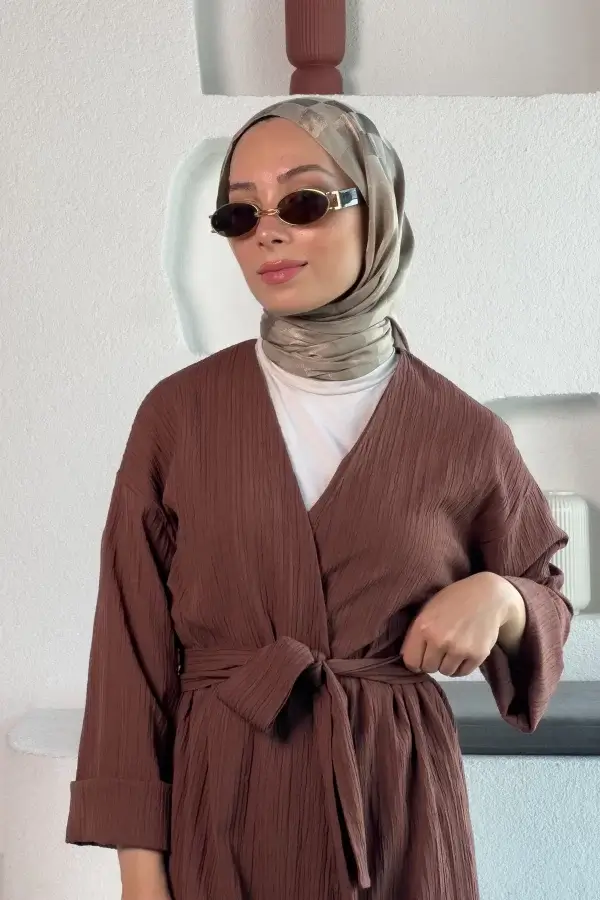 Kahverengi Kimono Müslin Ceket