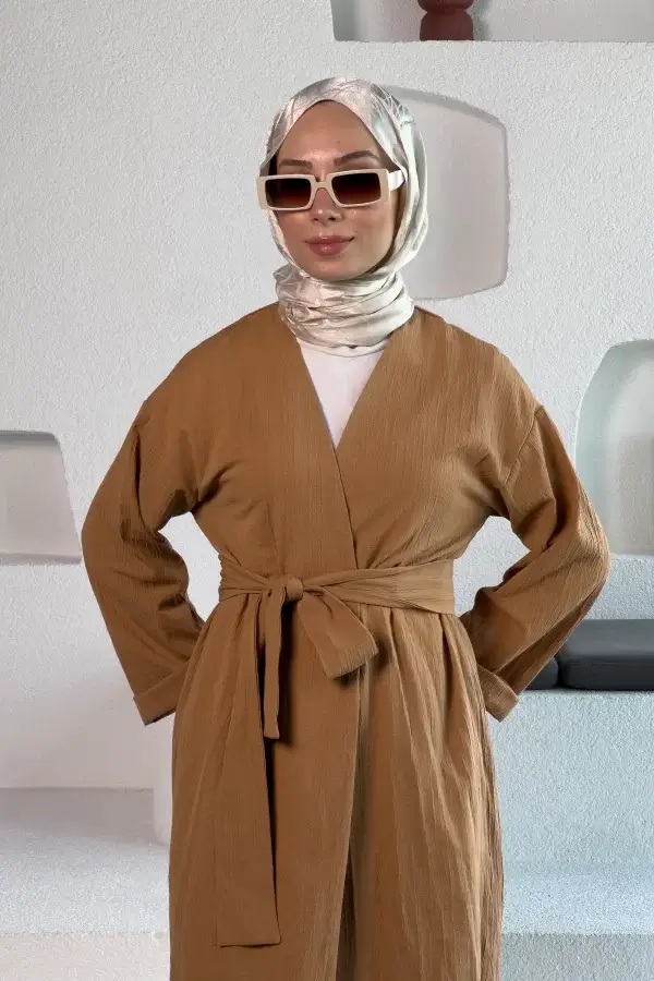 Camel Kimono Müslin Ceket