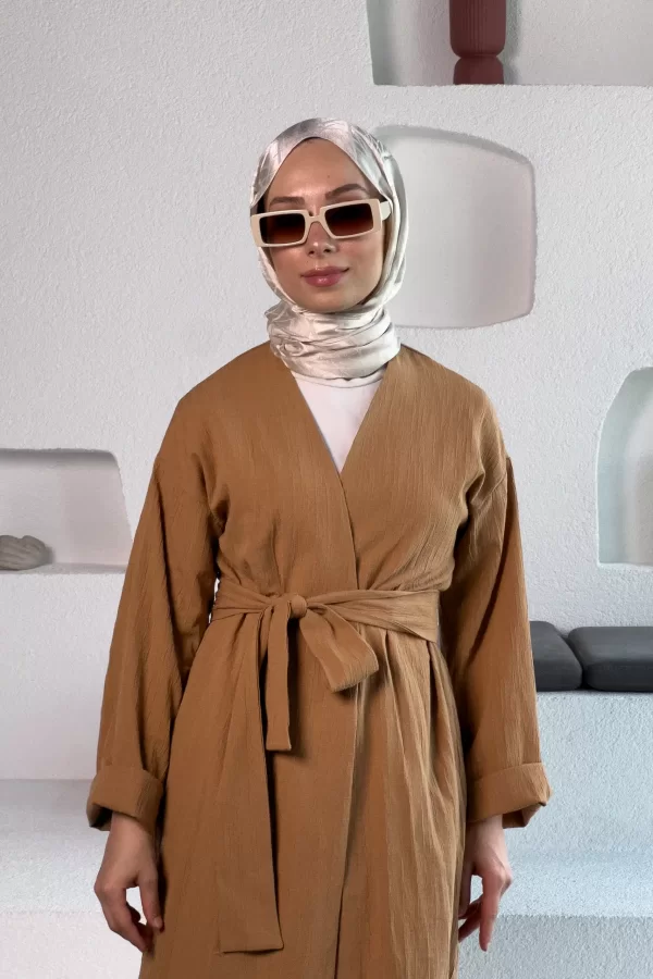 Camel Kimono Müslin Ceket - Görsel 2