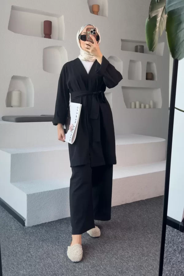 Siyah Kimono Müslin Takım - Görsel 2