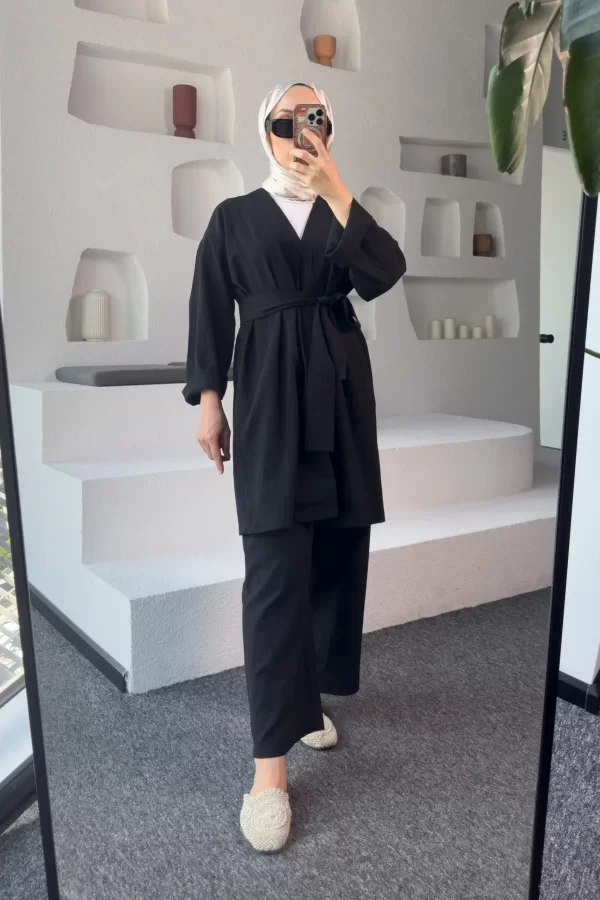 Siyah Kimono Müslin Takım