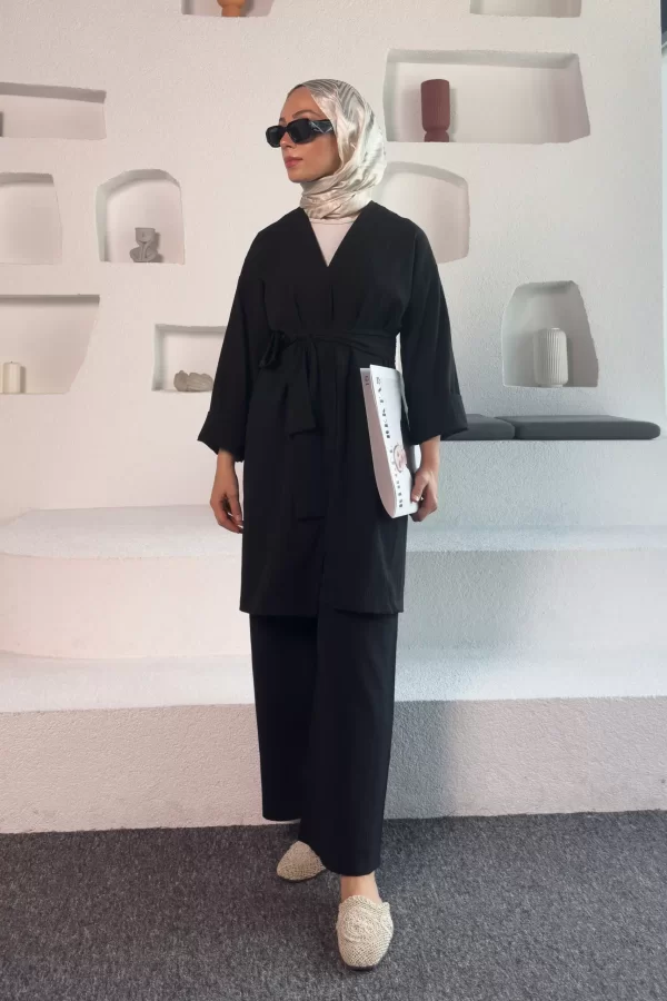 Siyah Kimono Müslin Takım - Görsel 7
