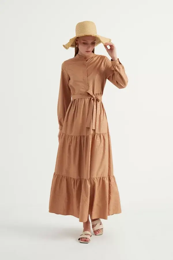 Camel Yakma Desen Elbise - Görsel 2