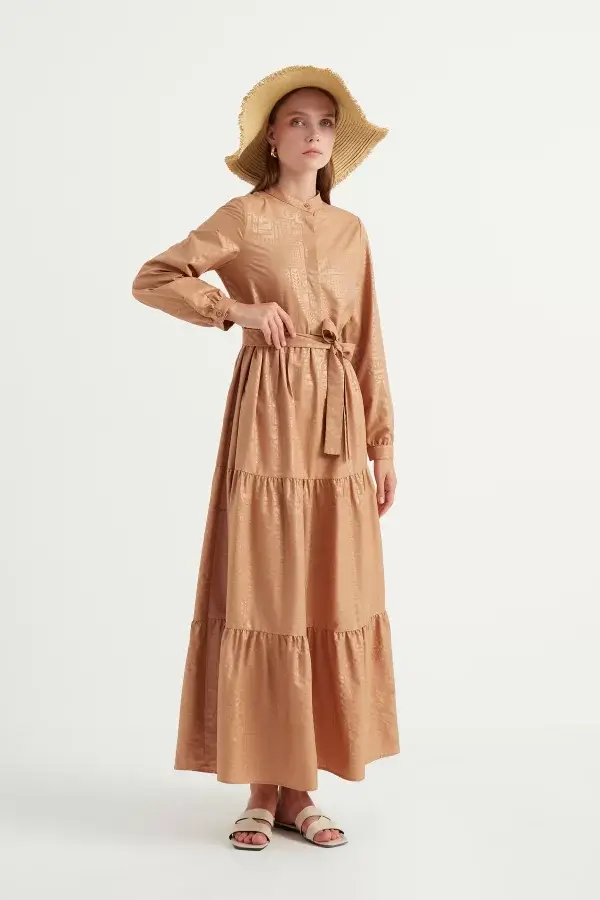 Camel Yakma Desen Elbise - Görsel 4