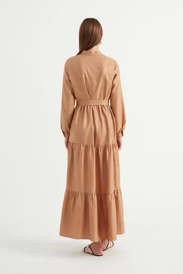 Camel Yakma Desen Elbise - Görsel 6