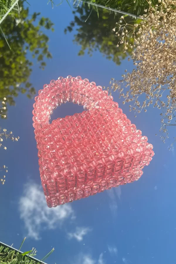 Pembe Kare Boncuk Çanta