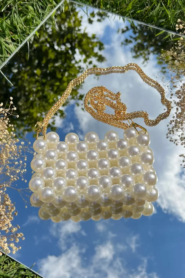 Gold Uzun Askı İnci Çanta