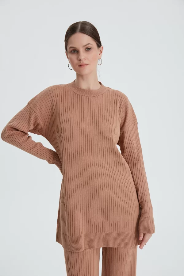Camel Fitilli Triko Pantolon Takım