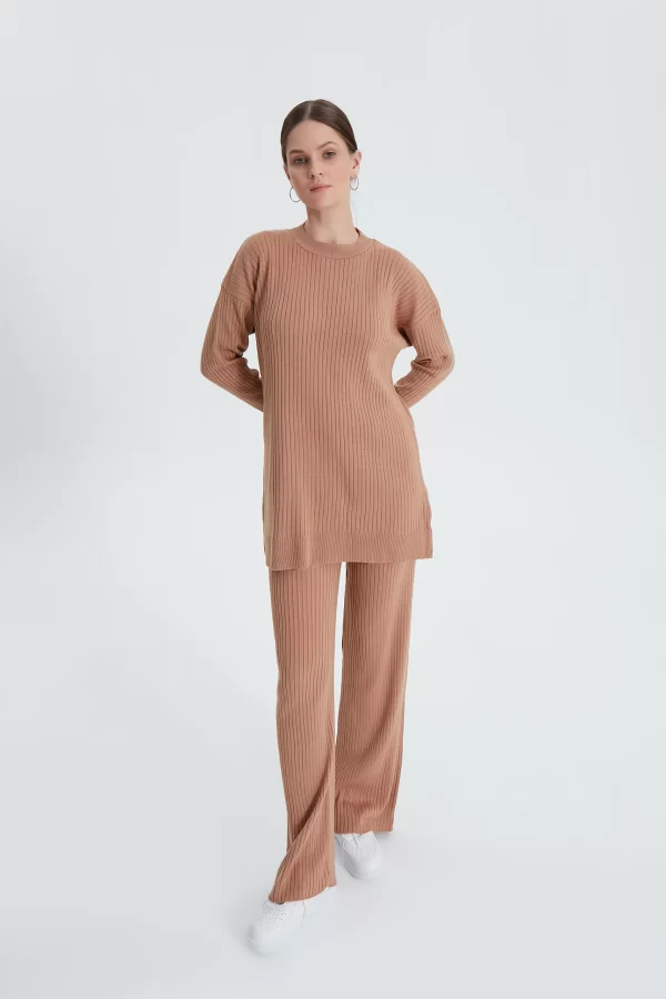 Camel Fitilli Triko Pantolon Takım - Görsel 2