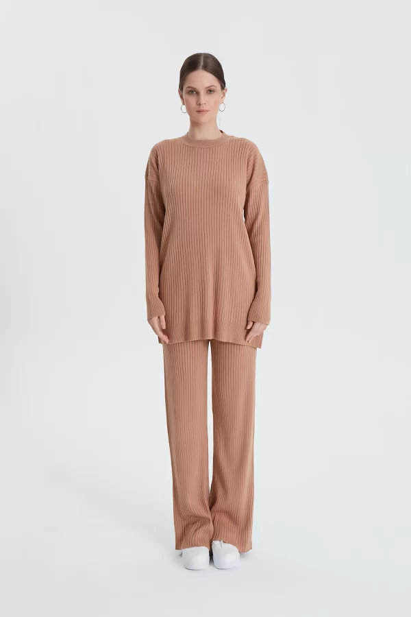 Camel Fitilli Triko Pantolon Takım - Görsel 4