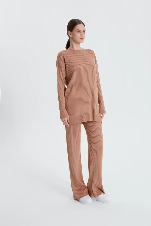 Camel Fitilli Triko Pantolon Takım - Görsel 5