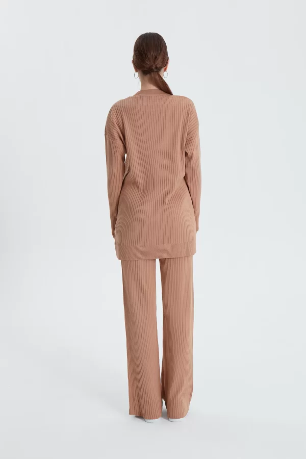 Camel Fitilli Triko Pantolon Takım - Görsel 6