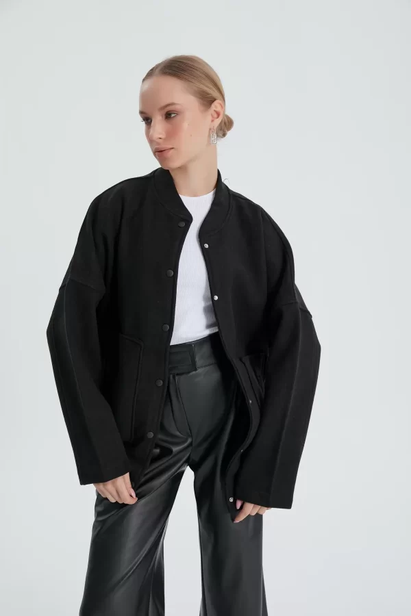 Siyah Bomber Kaşe Ceket
