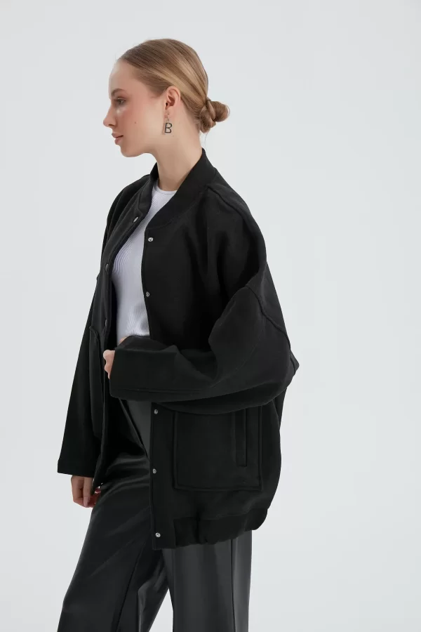 Siyah Bomber Kaşe Ceket - Görsel 6