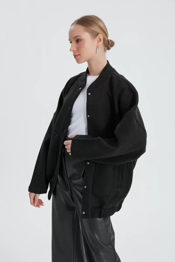 Siyah Bomber Kaşe Ceket - Görsel 3