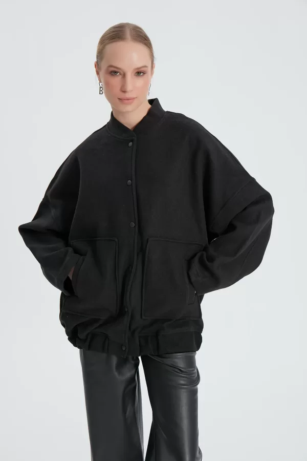 Siyah Bomber Kaşe Ceket - Görsel 2