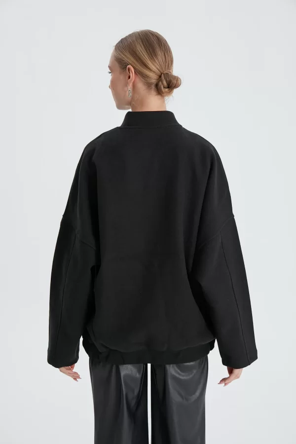 Siyah Bomber Kaşe Ceket - Görsel 7