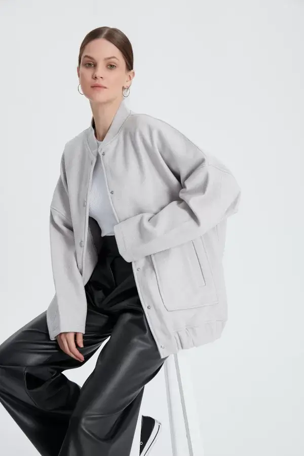 Gri Bomber Kaşe Ceket